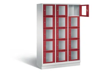 Lockerkast 1800x1200x500mm 3x5 vakken Cilinderslot, Sokkel, RAL3003 - 1