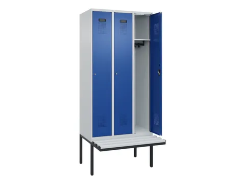 locker met bank,HxBxD 2120x900x815mm,3vak,vak B 300mm,cilinderslot