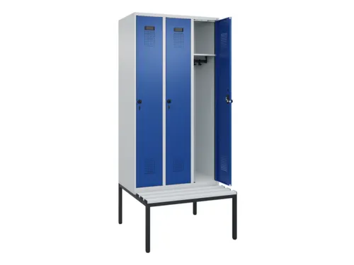 locker met bank,HxBxD 2120x900x815mm,3vak,vak B 300mm,draaigrendel