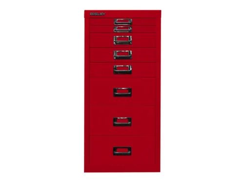 kantoor-ladekast HxBxD 590x279x380mm 8 laden romp kardinaalrood staal
