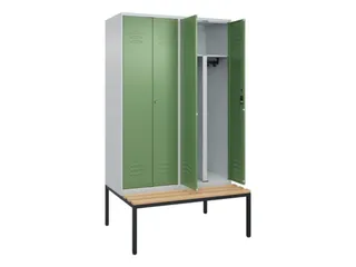 PBM-locker met bank,HxBxD 2120x1200x815mm,4vak,vak B 300mm,cil.-slot - 2