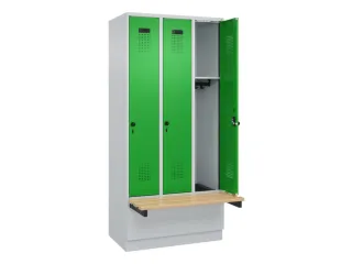 locker met bank,HxBxD 1950x900x815mm,3vak,vak B 300mm,draaigrendel - 1