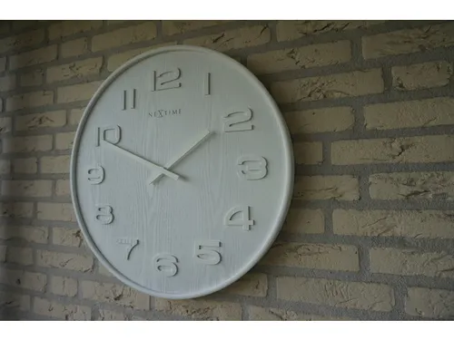 Wandklok Nextime dia. 53 x 3 cm, hout, wit, 'Wood Wood Big'