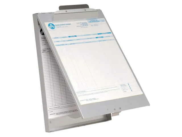 Klembord Westcott met opbergvak aluminium A4 (9 inchx 12 inch) open