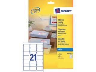 Adresetiket Avery J8160-25 63.5x38.1mm Inkjet Wit 525 stuks - 2