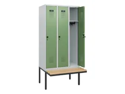 locker met bank,HxBxD 1950x900x815mm,3vak,vak B 300mm,draaigrendel
