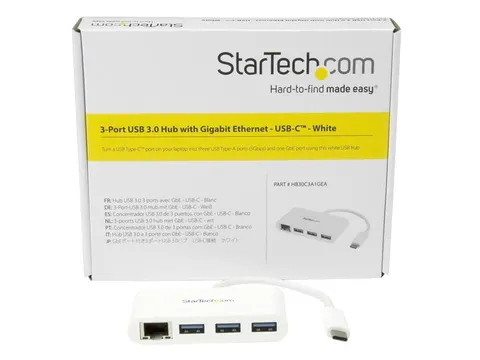 3-poorts Usb 3.0 Hub Met Gigabit Ethernet - Usb-c - Wit