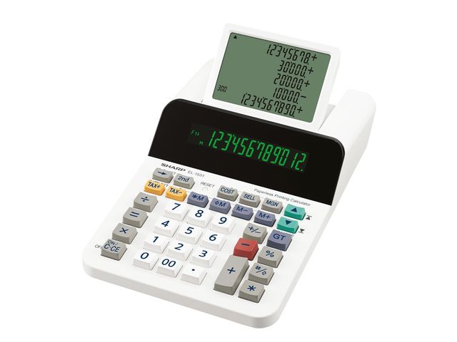 Calculator Sharp EL1501 wit desk 12 digit | RekenmachinesWinkel.nl