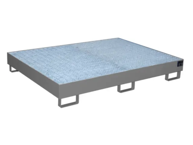 stellingopvangbak,opvangvol. 240l,m. rooster,staal,RAL7005