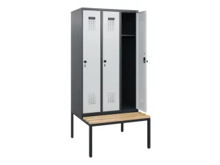 locker met bank,HxBxD 1950x900x815mm,3vak,vak B 300mm,draaigrendel - 1