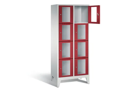 Lockerkast 1850x810x500mm 2x4 vakken Cilinderslot Poten, RAL3003