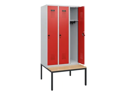 locker met bank,HxBxD 1950x900x815mm,3vak,vak B 300mm,draaigrendel