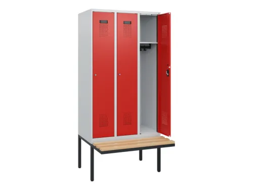 locker met bank,HxBxD 1950x900x815mm,3vak,vak B 300mm,cilinderslot