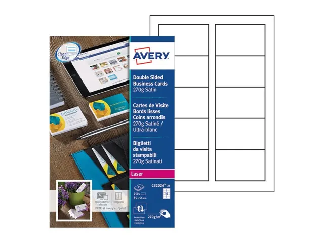 Visitekaart Avery C32026-25 2-zijdig 270gr 85x54mm 250stuks