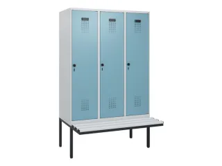 locker met bank,HxBxD 1950x1200x815mm,3vak,vak B 400mm,draaigrendel - 2