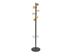 Music designkapstok zwart metaal met 9 houten haken met paraplurek 175