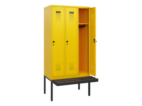locker met bank,HxBxD 1950x900x815mm,3vak,vak B 300mm,draaigrendel