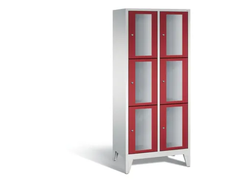 lockerkast 1850x810x500mm 2x3 vakken Cilinderslot Poten, RAL3003