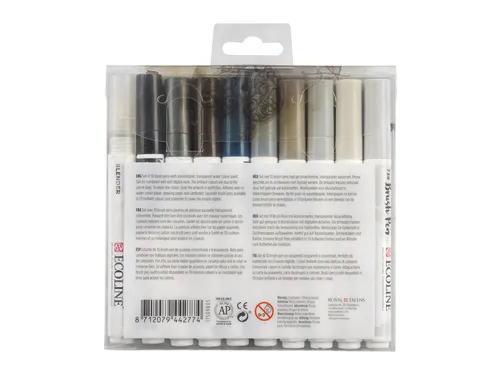 Brushpen Talens Ecoline set à 10 stuks grijs