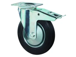 zwenkwiel m. rem,draagverm. 250kg,massief rubber-banden,ØxB 250x50mm