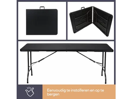 Klaptafel weerbestendige vouwtafel Rotanlook Zwart 180x75x72cm