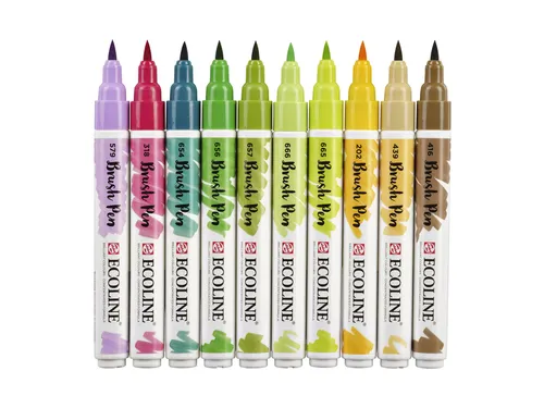 Brushpen Talens Ecoline set botanisch blister à 10 stuks assorti