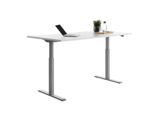 Elektrisch ihv bureau,HxBxD 700-1200x1800x800mm,blad wit,T-voet grijs