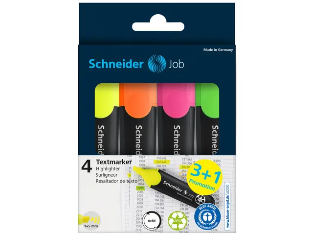 Markeerstift Schneider Job 3+1 gratis assorti karton etui