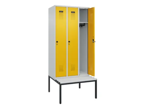 locker met bank,HxBxD 2120x900x815mm,3vak,vak B 300mm,draaigrendel