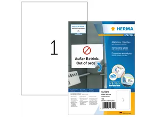 HERMA 10315 Verwijderbare etiketten A4 210x297mm Wit 100 stuks - 1