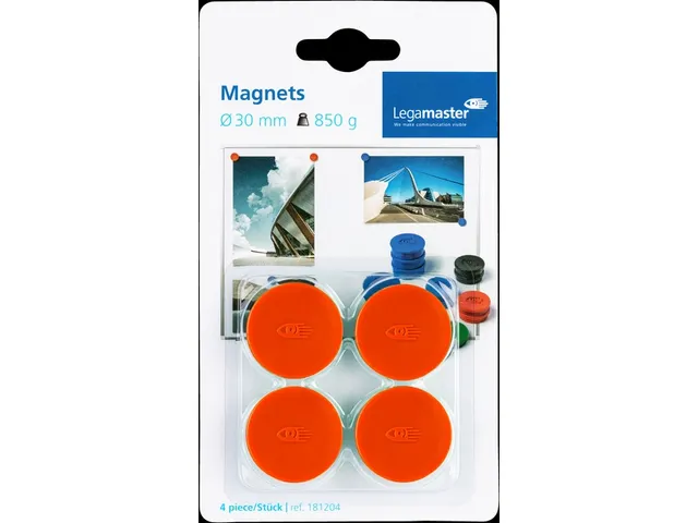 Magneet Legamaster 30mm 850gr rood 4 stuks