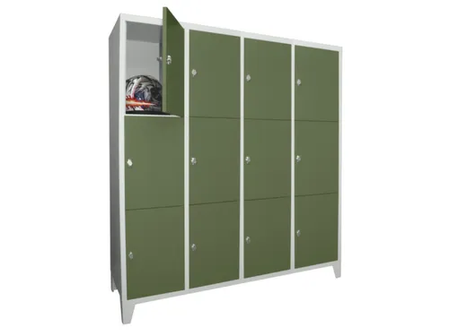 lockerkast,HxBxD 1850x1600x500mm,4x3vakken,RAL7035,front RAL6011