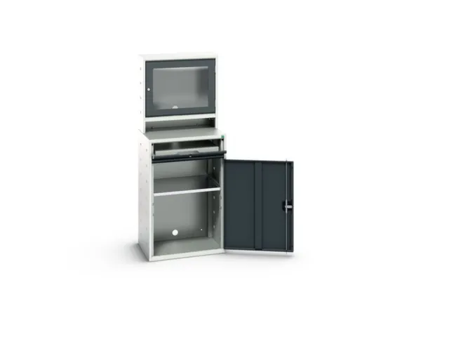 pc-kast monitorvak 1650x650x550mm toetsenbordblad RAL7035+RAL7016