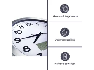 Aluminium Wandklok Lcd-display Thermometer Hygrometer & Weer 35.5cm - 7
