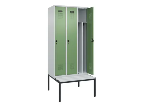 locker met bank,voor scheiding van kleding,HxBxD 2120x900x815mm,3vak