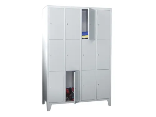 lockerkast,HxBxD 1850x1200x500mm,4x3vakken,RAL7035,front RAL5010