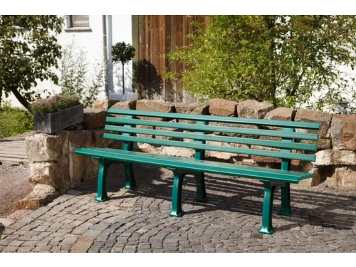Kunststofbank 740x2000x380mm Zit H 440mm 9 Latten 3 Pootstellen Groen
