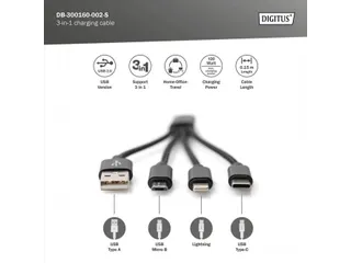 USB-oplaadkabel 0,15m 3-in-1 Kabel Nylon Gevlochten Zwart - 3
