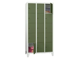 lockerkast,HxBxD 1850x900x500mm,3x5vakken,RAL7035,front RAL6011 - 2