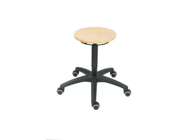 Draaikruk Zit 440-630mm Zitting Beuken Gasveer Zwart Voetkruis Wielen