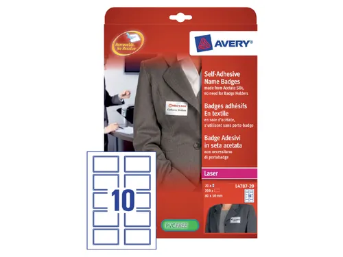 Naambadge etiket Avery L4787 80x50mm Blauw kader Laserprinter 200stuks
