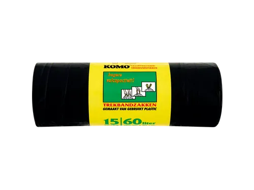 Vuilniszak Komo 60 Liter Met Trekband 15 Per Rol Grijs