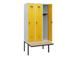 locker met bank,HxBxD 1950x900x815mm,3vak,vak B 300mm,draaigrendel