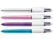 Balpen Bic 4Kleuren Shine Zilver/Paars/Roze/Blauw Display à 20 Stuks
