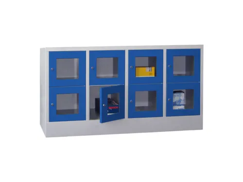 lockerkast,HxBxD 855x1600x500mm,4x2vakken,RAL7035,front RAL5010