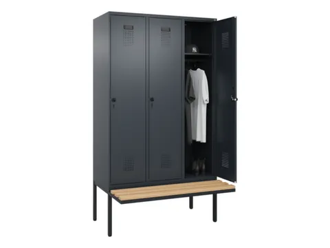 locker met bank,HxBxD 2120x1200x815mm,3vak,vak B 400mm,draaigrendel