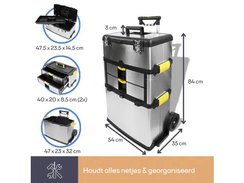 Gereedschapswagen 3-in-1 Trolley RVS 570x354x830mm 167 Liter