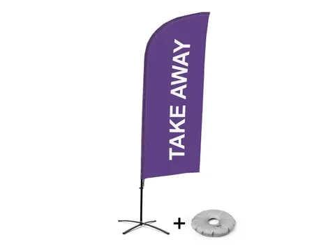 Horecavlag Alu Wind complete set "Take Away" Paars kruisvoet Zwart