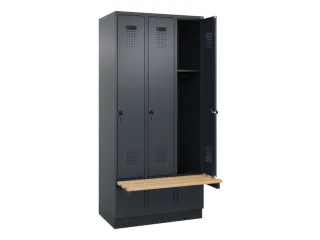 locker met bank,HxBxD 1950x900x815mm,3vak,vak B 300mm,draaigrendel - 1