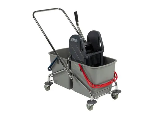dweilwagen,emmer 2x27l ROOD/BLAUW,mopwringer,frame metaal,4zwenkwielen